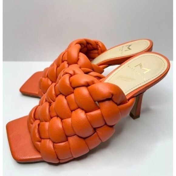 Marc Fisher LTD Dakina Orange Leather Woven Square Toe Heel Mules Size 5.5 - Picture 3 of 7